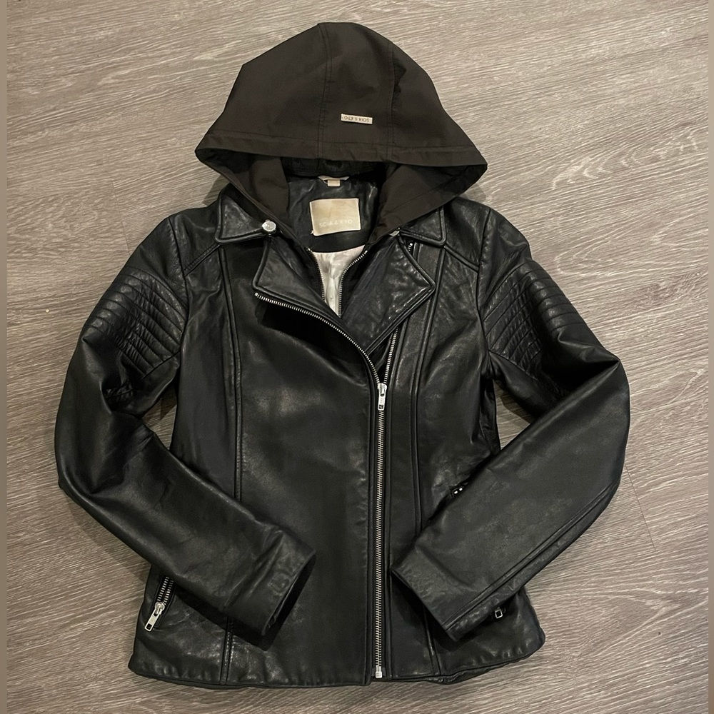 Soia & Kyo leather bomber jacket with hood